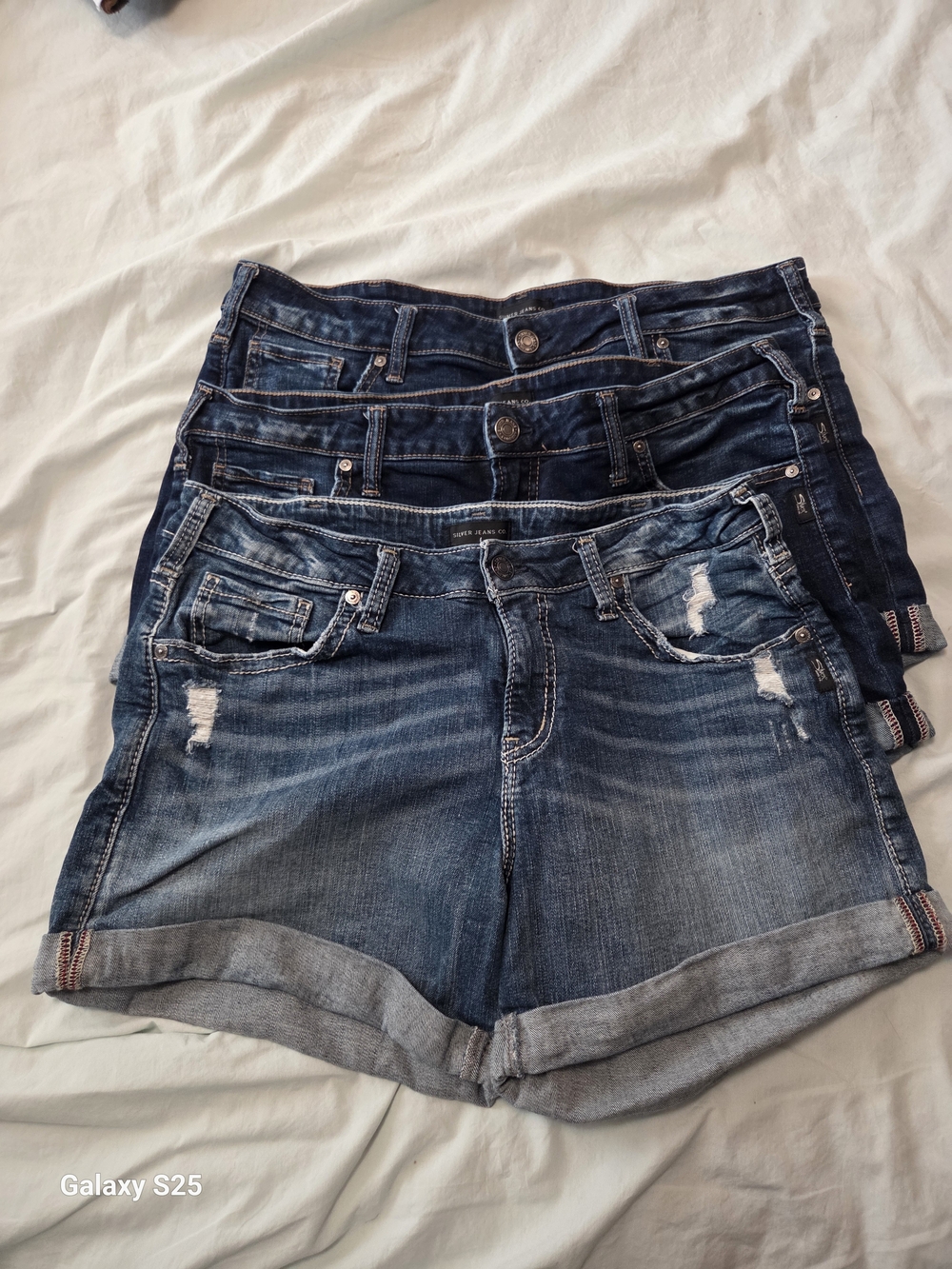 Silver Jeans Women's Rolled-Hem Distressed Dark Blue Denim Shorts